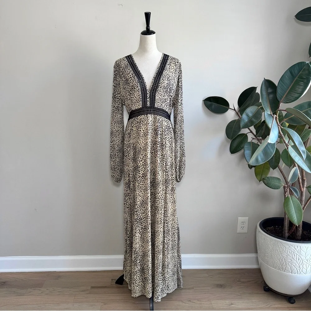 Baltic Born Maxi Dress Cha Cha Leopard Dot Print Taupe Sz L - Picture 4 of 12
